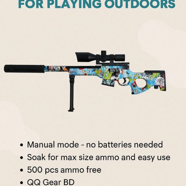 QQ Gear 4-in-1 Gel Blaster Gun Set – AKM / M416 / AWM / M24 PUBG গান 🎯 (ম্যানুয়াল মোড, ব্যাটারিহীন) - Image 2